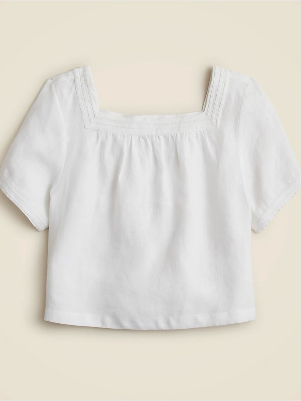 NWT J. Crew White Linen Square-Neck Short Sleeve Blouse